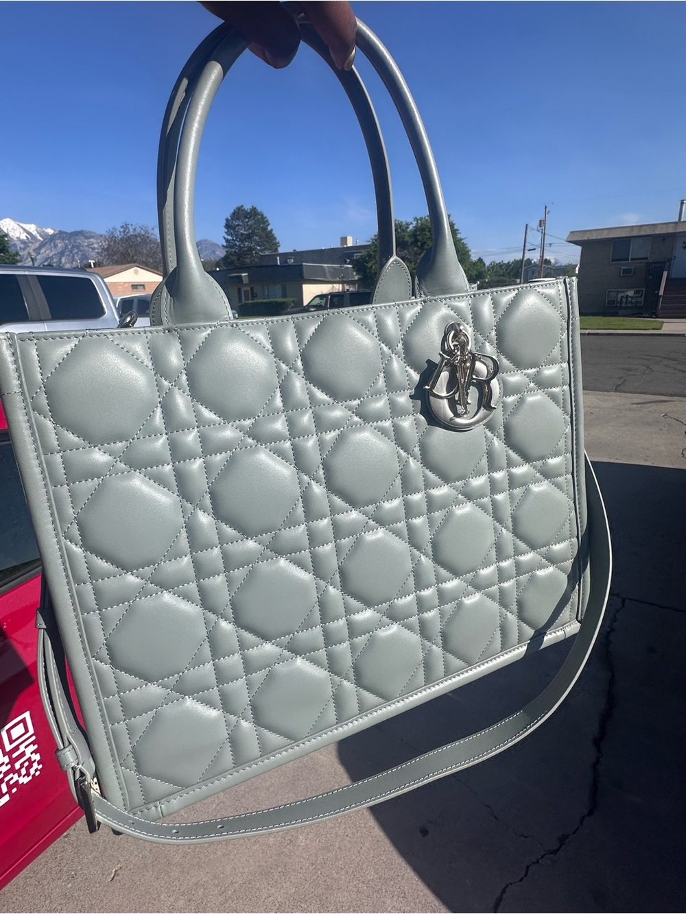 Dior Quilted Tote Bag in Pale Gray with Silver Hardware